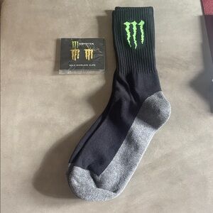 Monster Energy, shoe lace clips and Black and Green Men's Socks bundle, NWT
